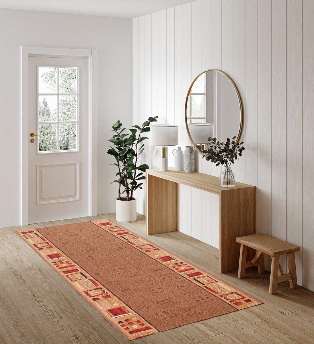 Tapiso Antislip Rubber Vloerkleed Beige Gang Rubbermat Tapijt Maat- 120x1050