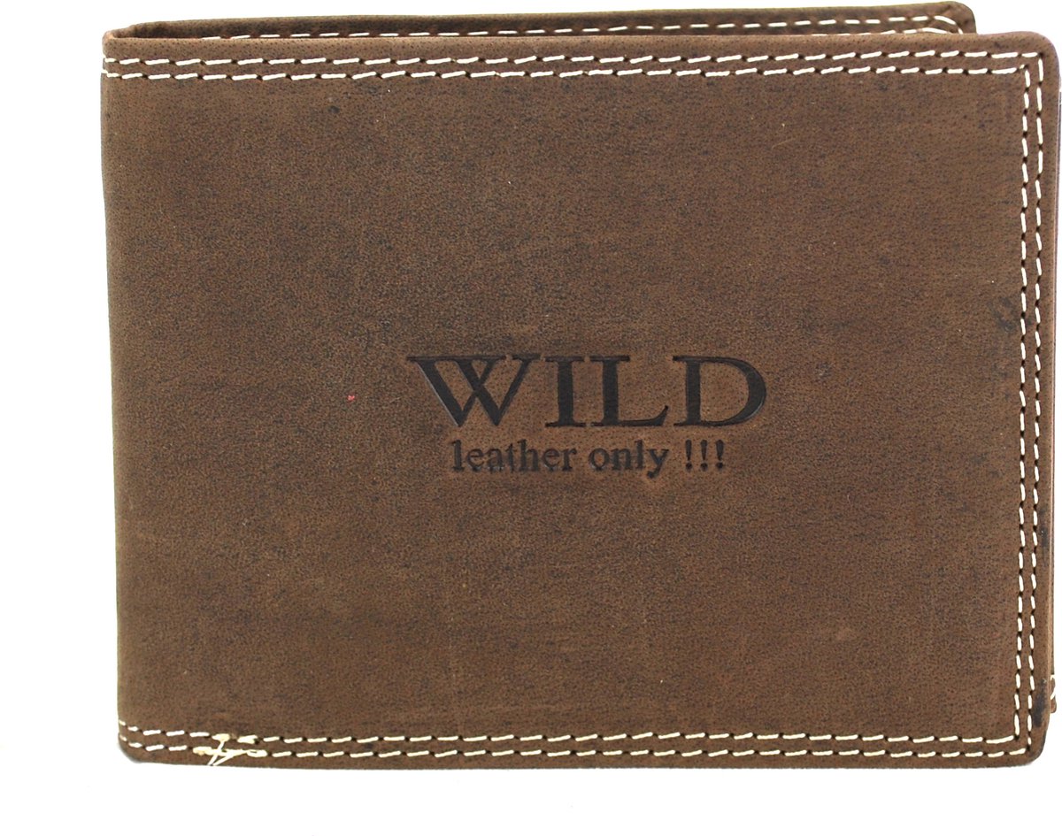 Wild Leather Only !!! Portemonnee Heren Buffelleer Donkerbruin - Billfold - RFID - ( AD-204-15) -12x2x9.5cm -