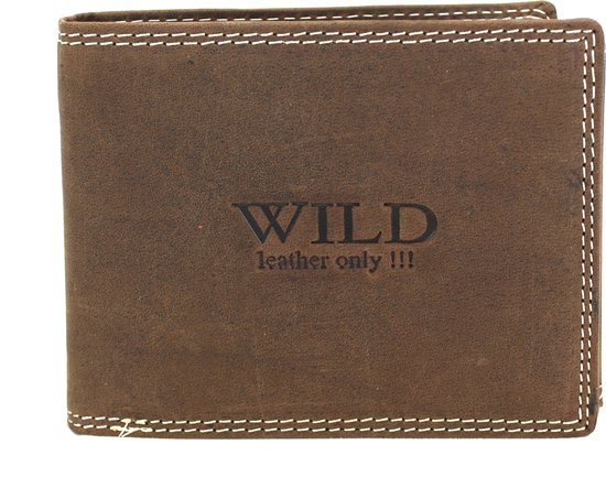 Wild Leather Only !!! Portemonnee Heren Buffelleer Donkerbruin - Billfold - ( AD-204-15) -12x2x9.5cm -