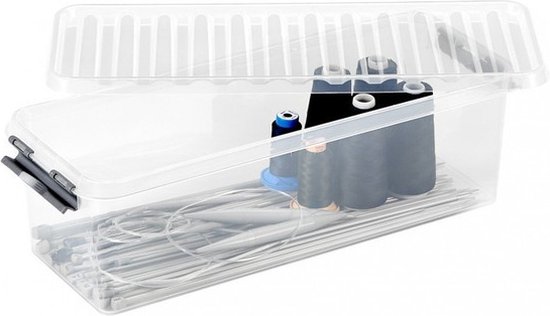 10x Sunware Q-Line boîte de rangement / boîte de rangement 9,5 litres 48,5 x 19 x 14,7 cm plastique - Boîte de rangement oblongue / étroite - Boîte de rangement plastique transparent / argent