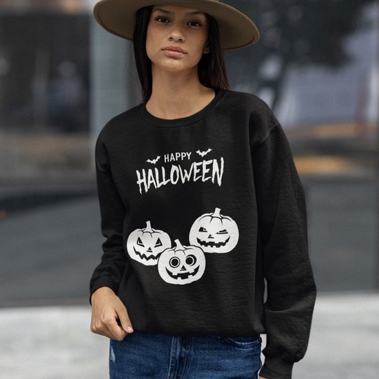 Halloween Trui - Happy Halloween Pumpkins (MAAT XS - UNISEKS FIT) - Halloween kostuum voor volwassenen - Dames & Heren