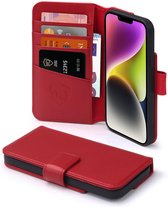 Coque pour iPhone 14 Plus - Bookcase portefeuille de Luxe MobyDefend - Rouge - Coque pour téléphone portable - Coque pour téléphone Convient pour : iPhone 14 Plus
