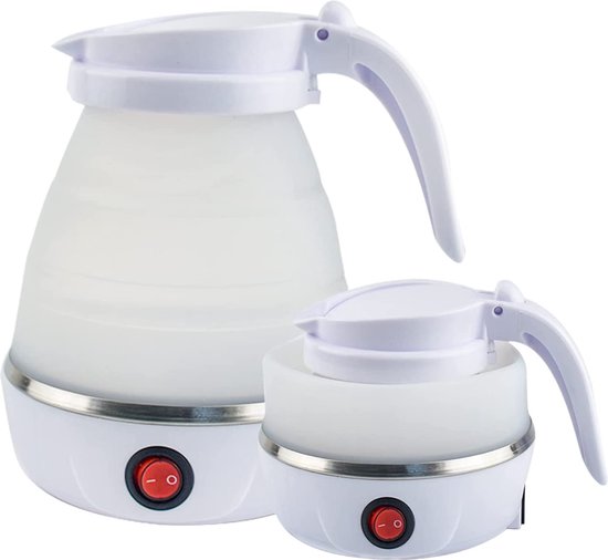 Opvouwbare waterkoker - draagbare waterkoker - reisketel met 304 roestvrijstalen basis - Cam-ping waterkoker - Voedselveilig siliconen - voor kamperen, wandelen - 0.6L (wit)