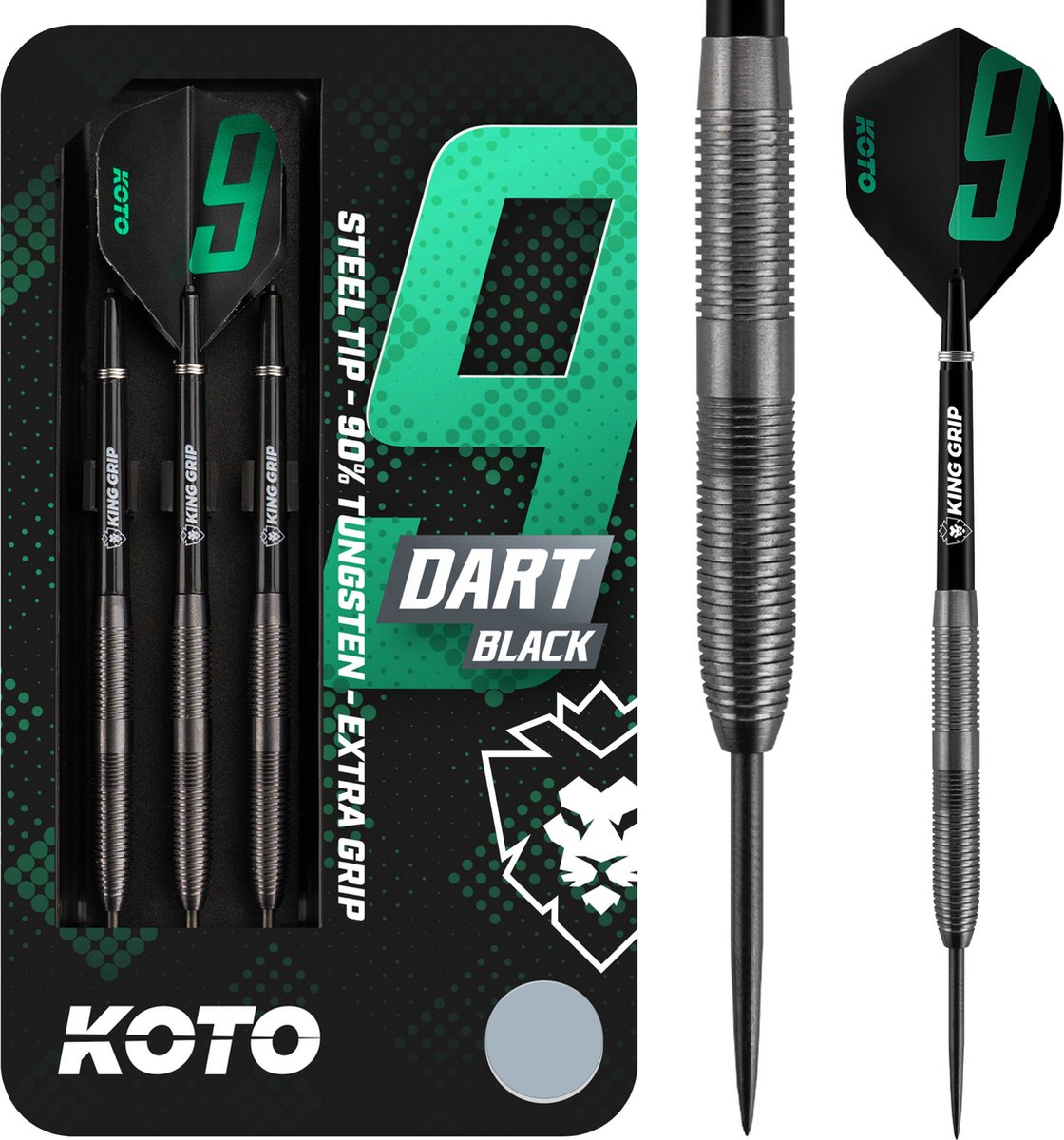KOTO 9-Dart Black 90% - Dartpijlen - 23 Gram - Tungsten Darts - 3 Pijlen - Dartset - Met Dartcase