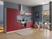 Goedkope keuken 300  cm - complete keuken met apparatuur Malia  - Wit/Rood - soft close - keramische kookplaat    - afzuigkap - oven    - spoelbak