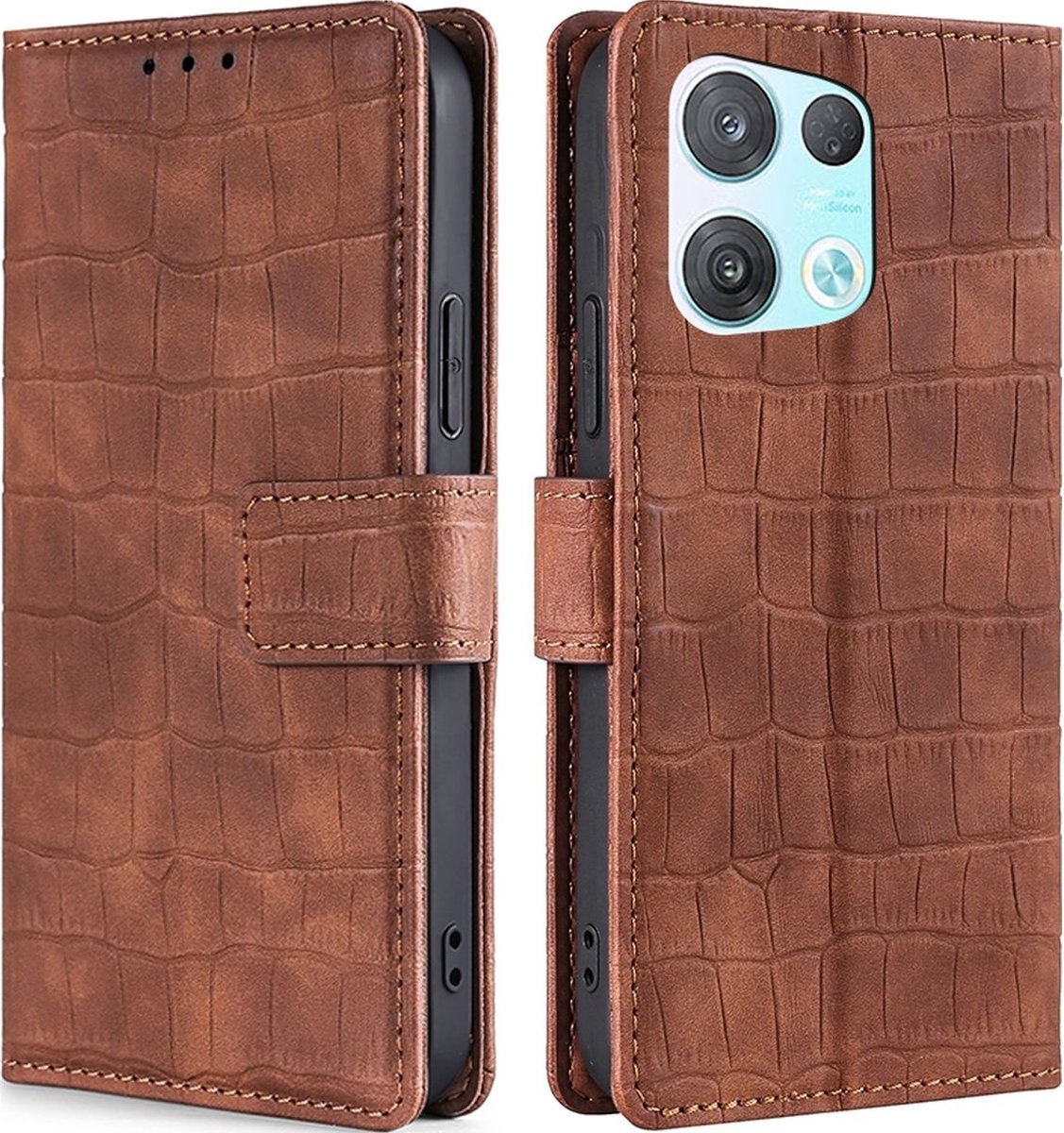 Mobigear Telefoonhoesje geschikt voor OPPO Reno 8 Pro 5G Hoesje | Mobigear Croco Bookcase Portemonnee | Pasjeshouder voor 3 Pasjes | Telefoonhoesje voor Pinpas / OV Kaart / Rijbewijs - Bruin