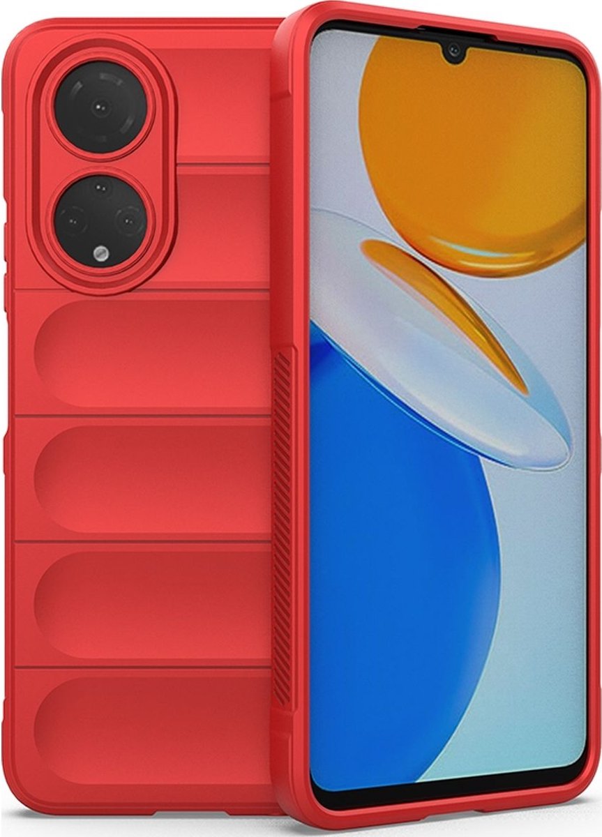 Mobigear Hoesje geschikt voor HONOR X7 Telefoonhoesje Flexibel TPU | Mobigear Bumpy Backcover | X7 Case | Back Cover - Rood