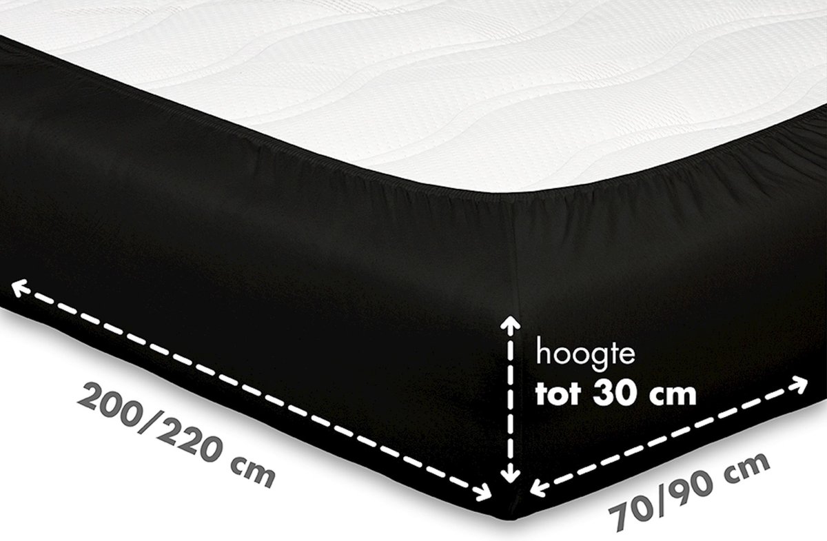 Beter Bed Select Jersey Hoeslaken - 70/80/90 x 200/210/220 cm - 100% Katoen - Matrasbeschermer - Matrashoes - Zwart