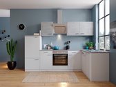 Hoekkeuken 280  cm - complete keuken met apparatuur Malia  - Wit/Beton - soft close - keramische kookplaat - vaatwasser - afzuigkap - oven    - spoelbak
