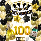 100 Jaar Feest Verjaardag Versiering Confetti Helium Ballonnen Slingers Happy Birthday Goud & Zwart Decoratie – 60 Stuks