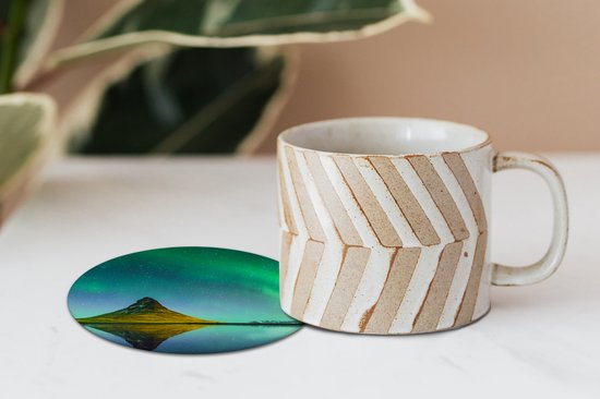 Sous- Sous-verres pour verres - Ronds - Aurores Boréales - Berg - Water - Islande - Nature - 10x10 cm - Sous-verres - 6 pièces