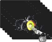 Placemat - Placemats kunststof - Kiwi - Fruit - Stilleven - Water - Zwart - 45x30 cm - 6 stuks - Hittebestendig - Anti-Slip - Onderlegger - Afneembaar