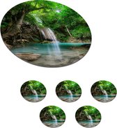 Onderzetters voor glazen - Rond - Jungle - Waterval - Planten - Water - Natuur - 10x10 cm - Glasonderzetters - 6 stuks