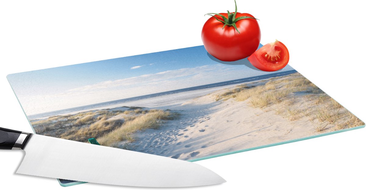 Glazen Snijplank - 28x20 - Duin - Meeuw - Strand - Zee - Zon - Snijplanken Glas
