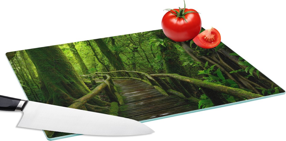 Glazen Snijplank - 39x28 - Jungle - Brug - Mos - Natuur - Tropisch - Snijplanken Glas