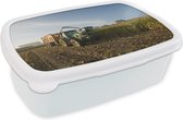 Broodtrommel Wit - Lunchbox - Brooddoos - Trekker - Aanhanger - Mais - Groen - Platteland - 18x12x6 cm - Volwassenen