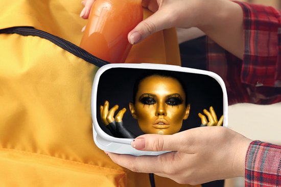 Lunch box Wit - Lunch box - Boîte à pain - Femme - Portrait - Or - Luxe - Zwart - 18x12x6 cm - Adultes