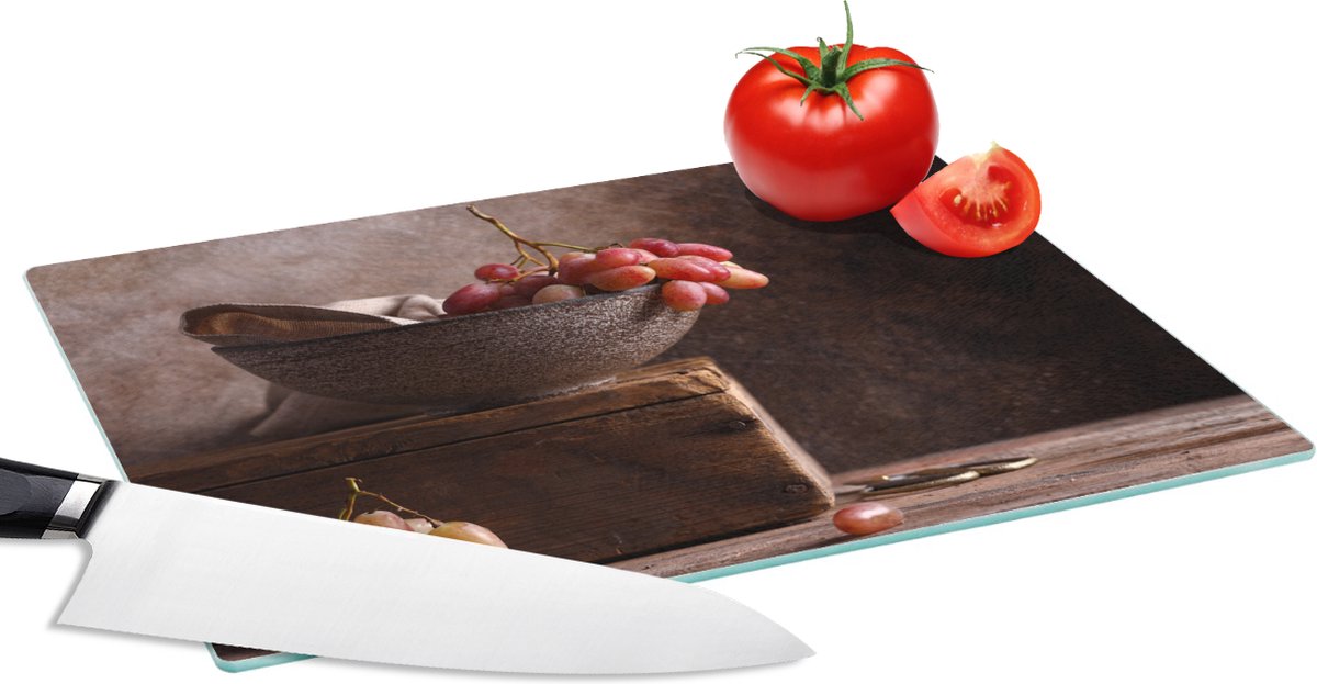 Glazen Snijplank - 28x20 - Rustiek - Druiven - Schaal - Stilleven - Fruit - Snijplanken Glas