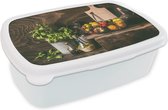 Broodtrommel Wit - Lunchbox - Brooddoos - Groente - Kruiden - Rustiek - Stilleven - Basilicum - 18x12x6 cm - Volwassenen