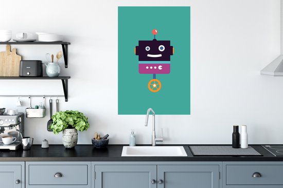 Muursticker enfants - Décoration pour chambres d'enfants - Robot - Roue - Violet - Vert - Garçons - Kids - 60x90 cm - Décoration murale chambre de filles