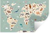 Muursticker kinderen - Wanddecoratie meisjeskamer - Aarde - Wereldkaart kinderen - Dieren - Jongens - Meiden - Groen - 120x80 cm - Muurdecoratie jongenskamer - Muursticker wereldkaart - Zelfklevend behangpapier - Stickerfolie