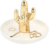 LYVION Sieradenschoteltje met cactus / Sieradenschaaltje voor kettinkjes, armbandjes en ringen / Makkelijk je sieraden opbergen - Wit en goud