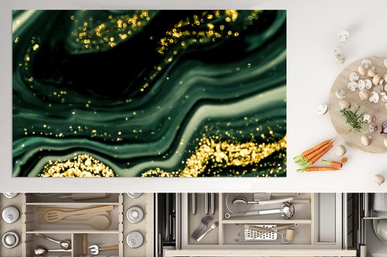KitchenYeah® Inductie beschermer 89.6x51.6 cm - Marmer print - Goud - Glitter - Groen - Marmerlook - Luxe - Kookplaataccessoires - Afdekplaat voor kookplaat - Inductiebeschermer - Inductiemat - Inductieplaat mat