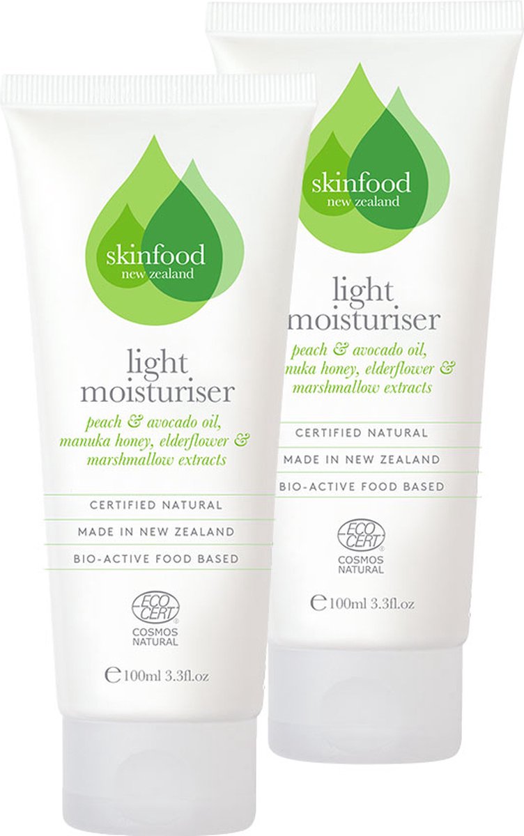 SKINFOOD NZ Skincare Light Moisturizer - Voor Gevoelige huid - 99% Natuurlijk & Dierproefvrij - 2 x 100ml