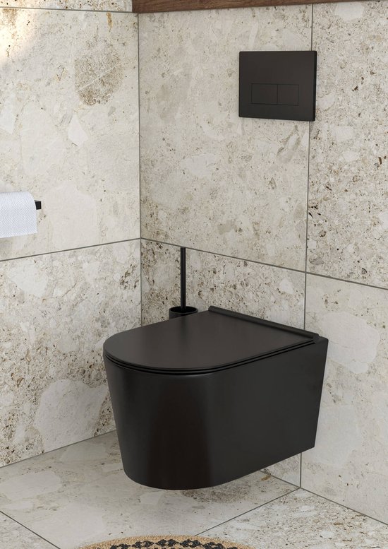 Saqu Trend WC Pot / Hangtoilet - Compact - Randloos - Mat Zwart | bol.com
