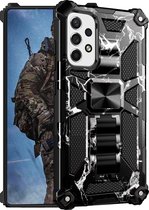 Hoesje Geschikt Voor Samsung Galaxy A52 hoesje rugged extreme backcover met ring houder Camouflage Marmer - Zwart