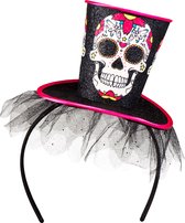 Mini Dia de los Muertos Skeleton Top Hat pour femme - Casque de déguisement
