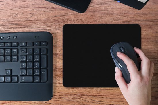 Muismat - Bureaumat onderlegger - Zwart - Effen kleur - Interieur - Kleuren - 23x19 cm - Muismat zwart - Mousepad - Bureau mat