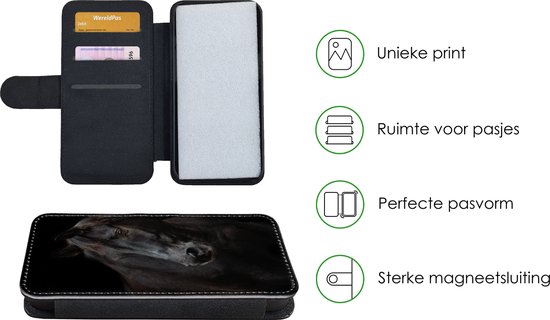 Étui pour iPhone XR Bookcase - Cheval - Léger - Zwart - Avec poches - Étui portefeuille avec fermeture magnétique