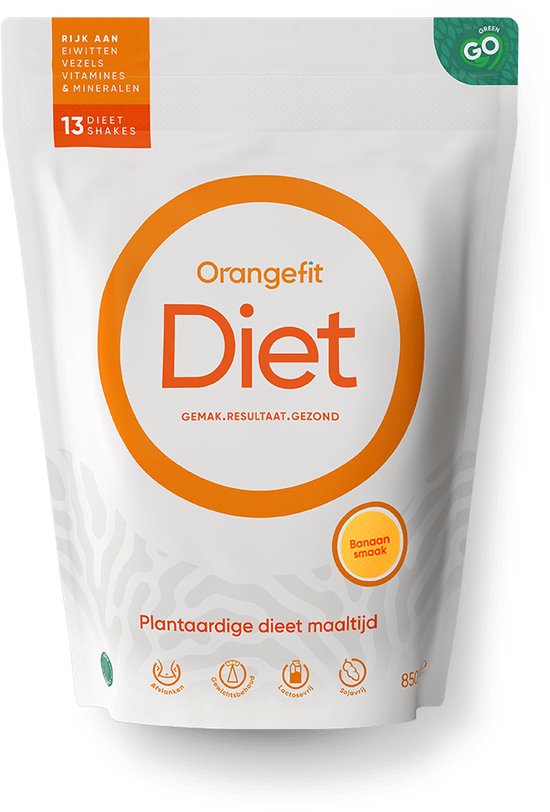 Orangefit Diet Vegan Afslankshake - Maaltijdvervanger / Maaltijdshake - Afvallen & Diëten - 850g (13 shakes) - Banaan - Nr 1 Consumentenbond