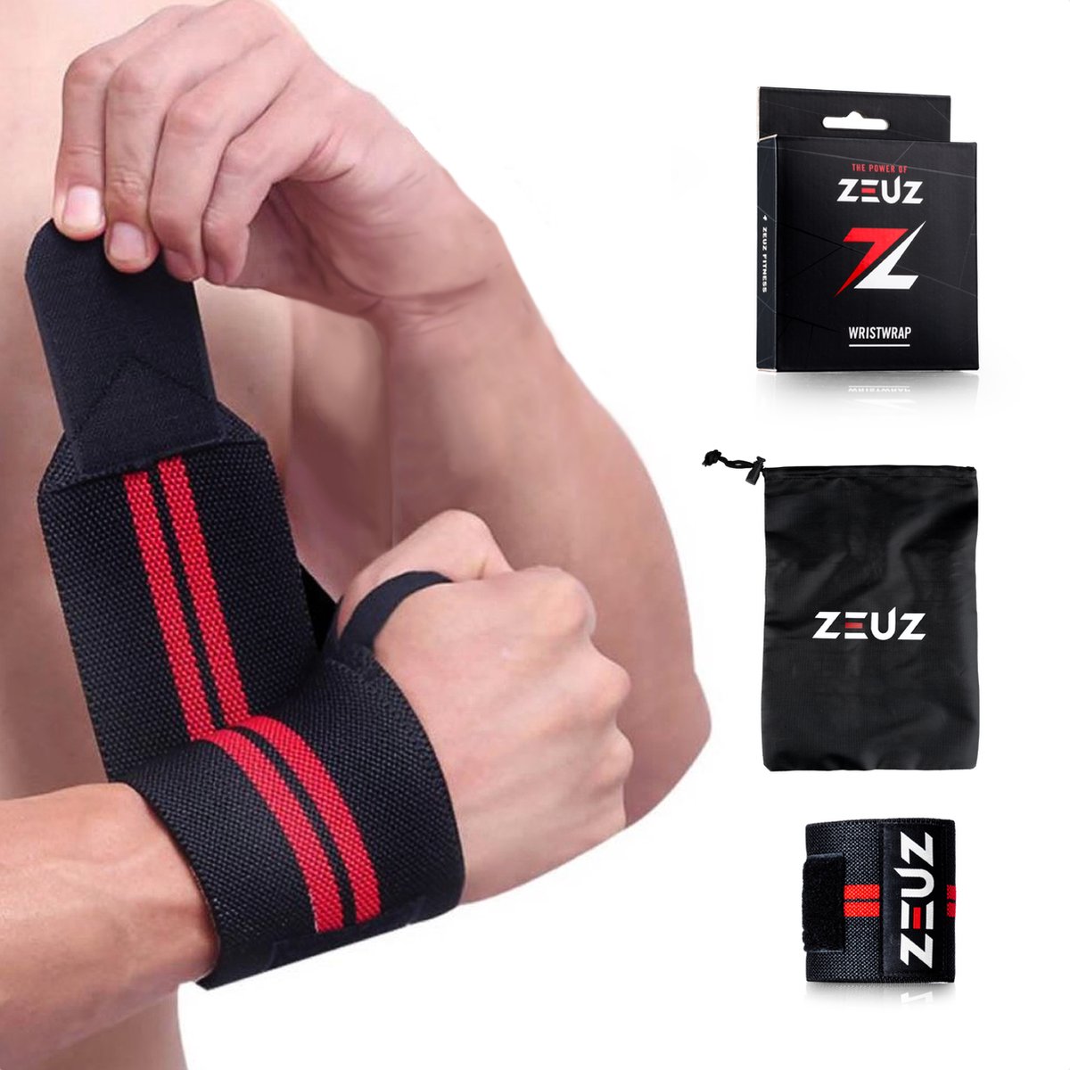 ZEUZ® 1 Stuk Polsband Rood/ Zwart - Fitness - Crossfit – Bootcamp – Krachttraining – Yoga – Stevigheidsband - Versteviging & Versterking Polsen - Polsbandage Wrist Support Wraps - Handen support - Sporten & Fit - ZEUZ