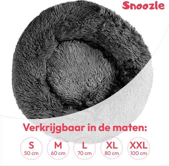 Snoozle Hondenmand - Superzacht en Luxe - Fluffy en Rond - Pluche - Donut - Hondenbed - Anti-Stress - 80cm Groot - Grijs - Snoozle