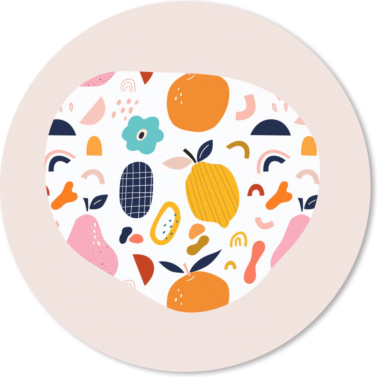 Muismat rond 30x30 cm - Mousepad Fruit - Sinaasappel - Eten - Peren - Citroen - Ronde muismatten