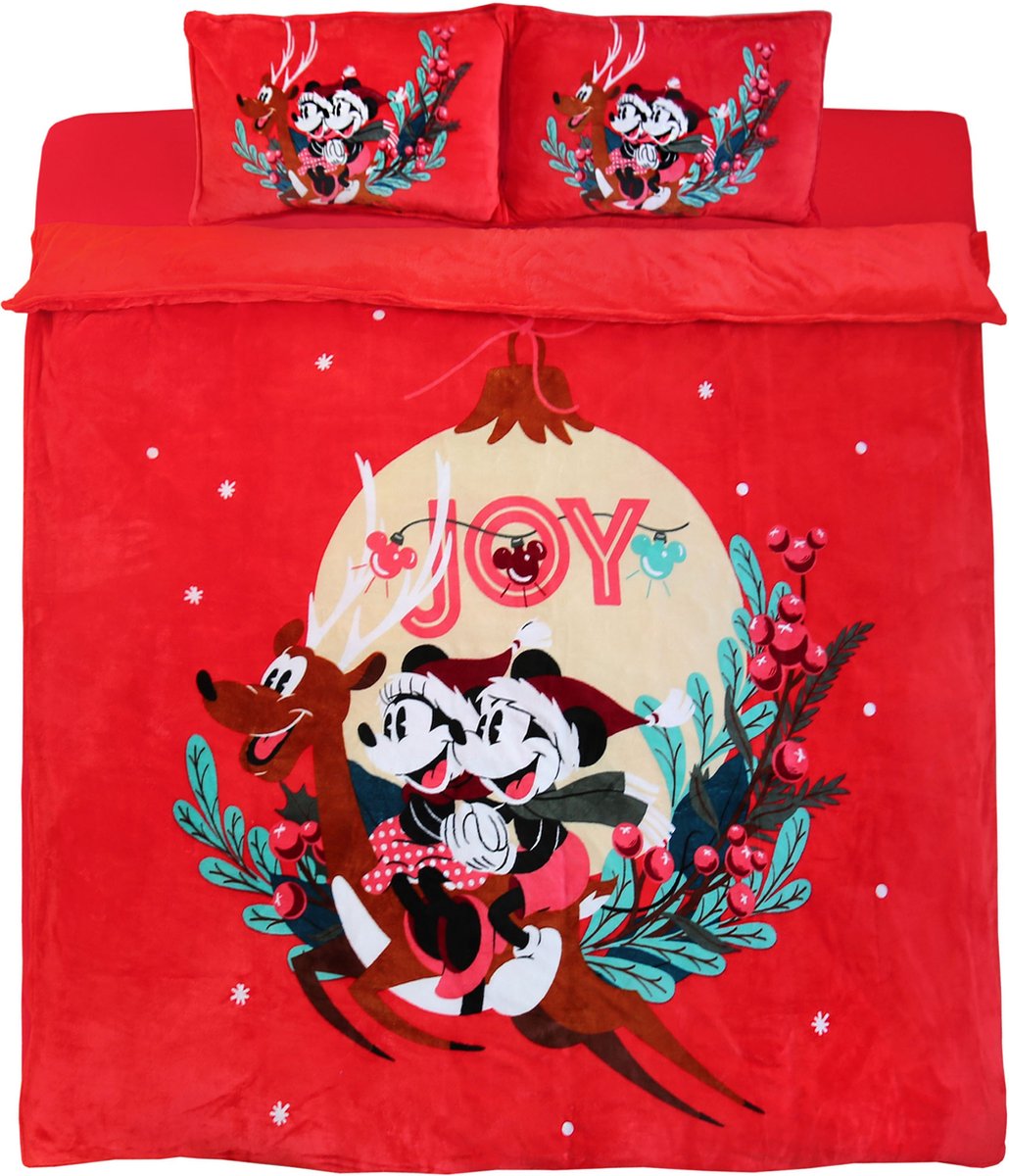 Couette Et Taie D'oreiller Mickey Et Minnie Noël – Rouge Et Vert à Carreaux – Taille Twin