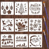 Kerstsjablonen, set van 9 stuks, herbruikbare kunststof schilderen, tekenen, kerstsjabloon, sneeuwvlokken, rendier, decoratie, doe-het-zelf kaartenknutselen, scrapbooking, bullet journaal, wanddecoratie