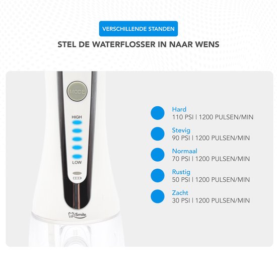 iSmile Waterflosser - Monddouche  - GRATIS Reistas - Waterflosser Draadloos - Tandsteen Verwijderen - Gezond & Schoon Gebit - iSmile