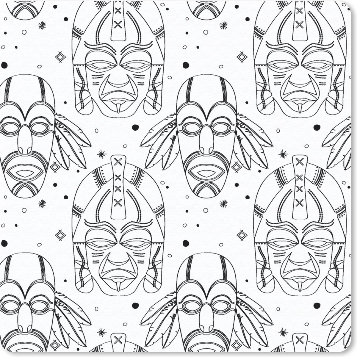 Muismat 20x20 cm - Mousepad Inca - Maskers - Patroon - Zwart-wit - Muismatten