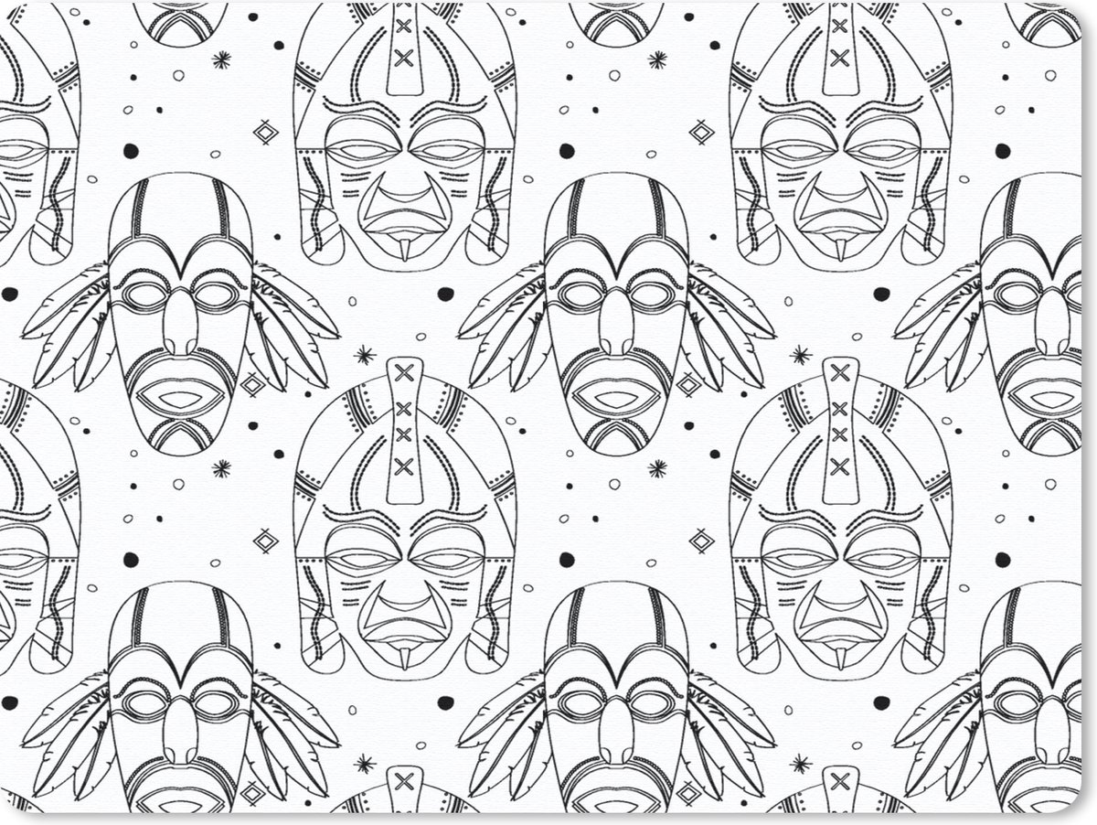 Muismat 23x19 cm - Mousepad Inca - Maskers - Patroon - Zwart-wit - Muismatten