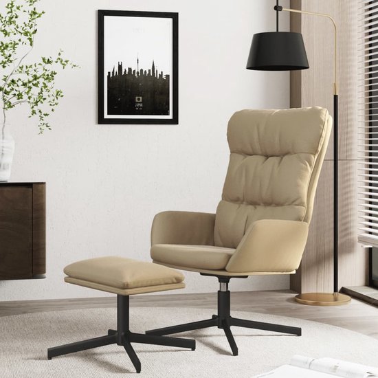 Prolenta Premium – Relaxstoel met voetenbank kunstleer cappuccinokleurig- Fauteuil – Fauteuils met armleuning – Hoes stretch – Relax – Design