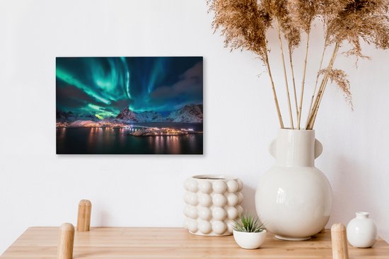 Peintures sur toile - Ciel vert / bleu aux Lofoten - 30x20 cm - Décoration murale