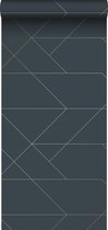 ESTAhome behangpapier grafische lijnen donkerblauw en goud - 139213 - 0,53 x 10,05 m