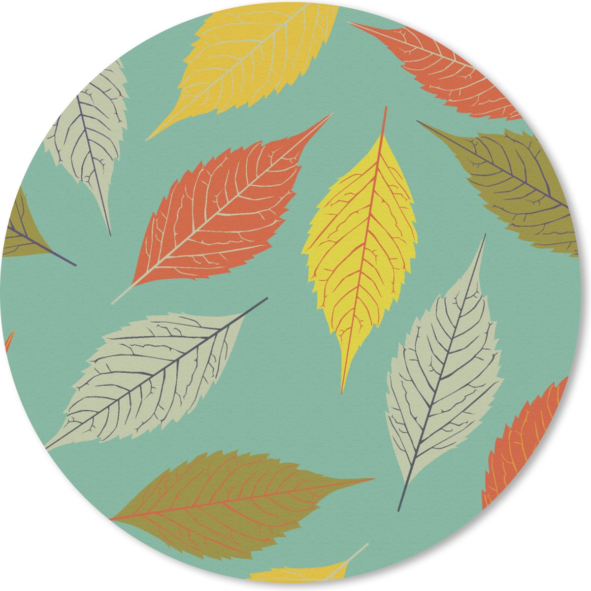 Muismat rond 30x30 cm - Mousepad Bladeren - Herfst - Vintage - Pastel - Patroon - Ronde muismatten