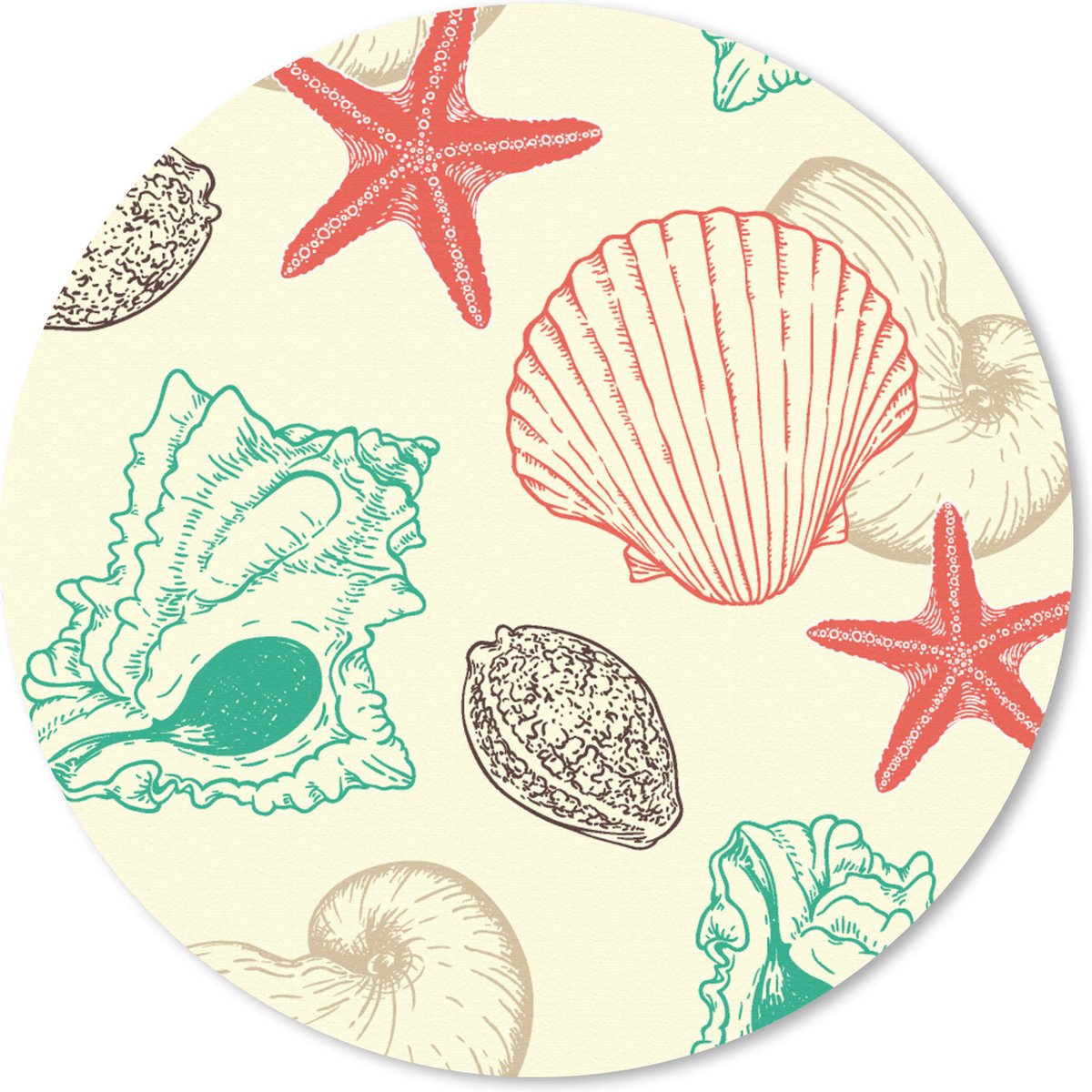 Muismat rond 20x20 cm - Mousepad Schelpen - Zeester - Strand - Vintage - Patroon - Ronde muismatten