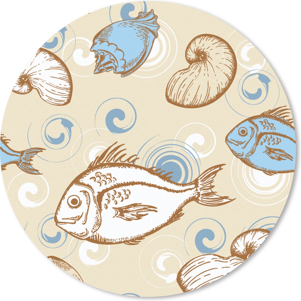 Muismat rond 30x30 cm - Mousepad Vis - Schelpen - Pastel - Design - Vintage - Ronde muismatten
