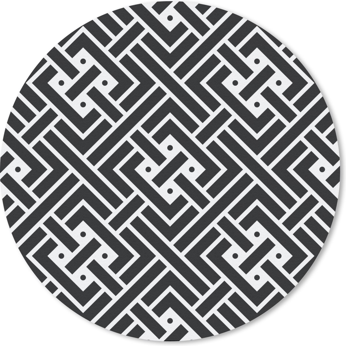Muismat rond 40x40 cm - Mousepad Patronen - Zwart Wit - Doolhof - Ronde muismatten