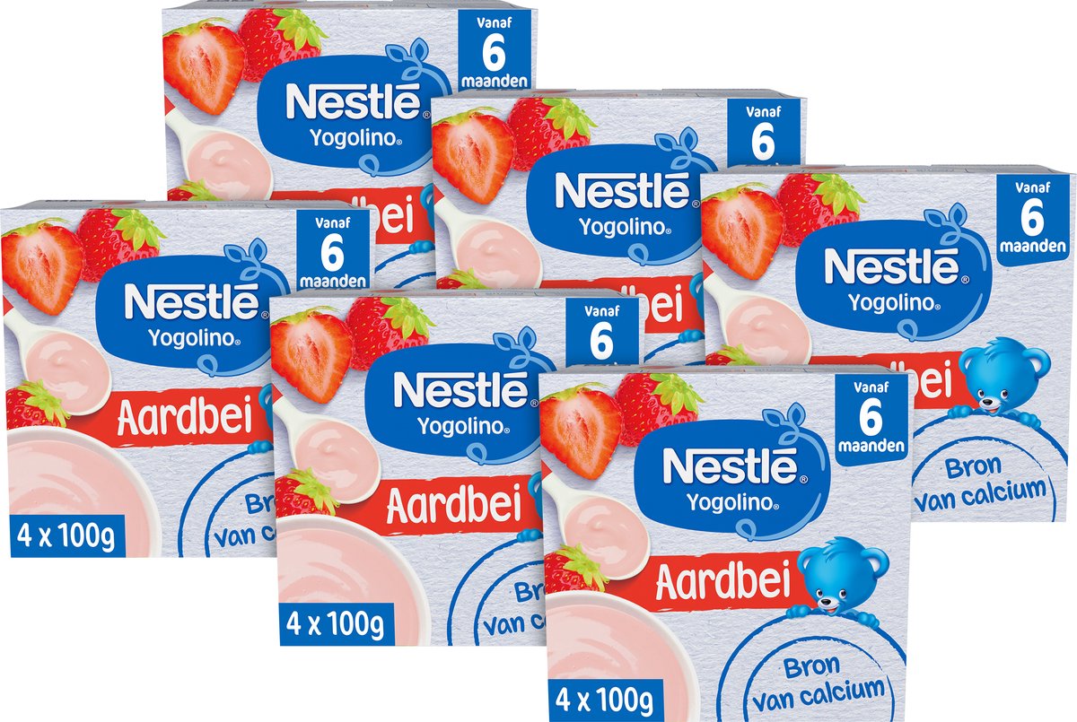 Goedkoopste Nestlé Yogolino aardbei - babytoetje - 6 stuks 4 x 100g (24 porties